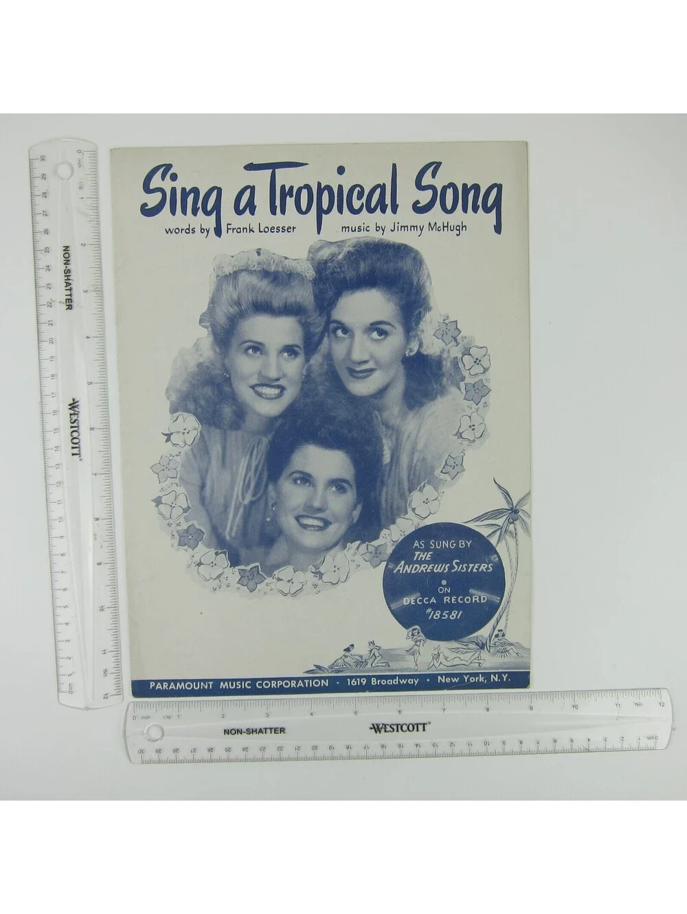 Sheet Music Sing A Tropical Song The Andrews Sisters Decca Record Vintage 1944